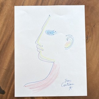Jean Cocteau dessin au crayon sur papier portrait profil femme signé