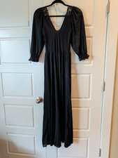 Vtg Olga Nightgown Black Lace Puff Sleeve Maxi Dress Full Sweep 92067 Medium USA