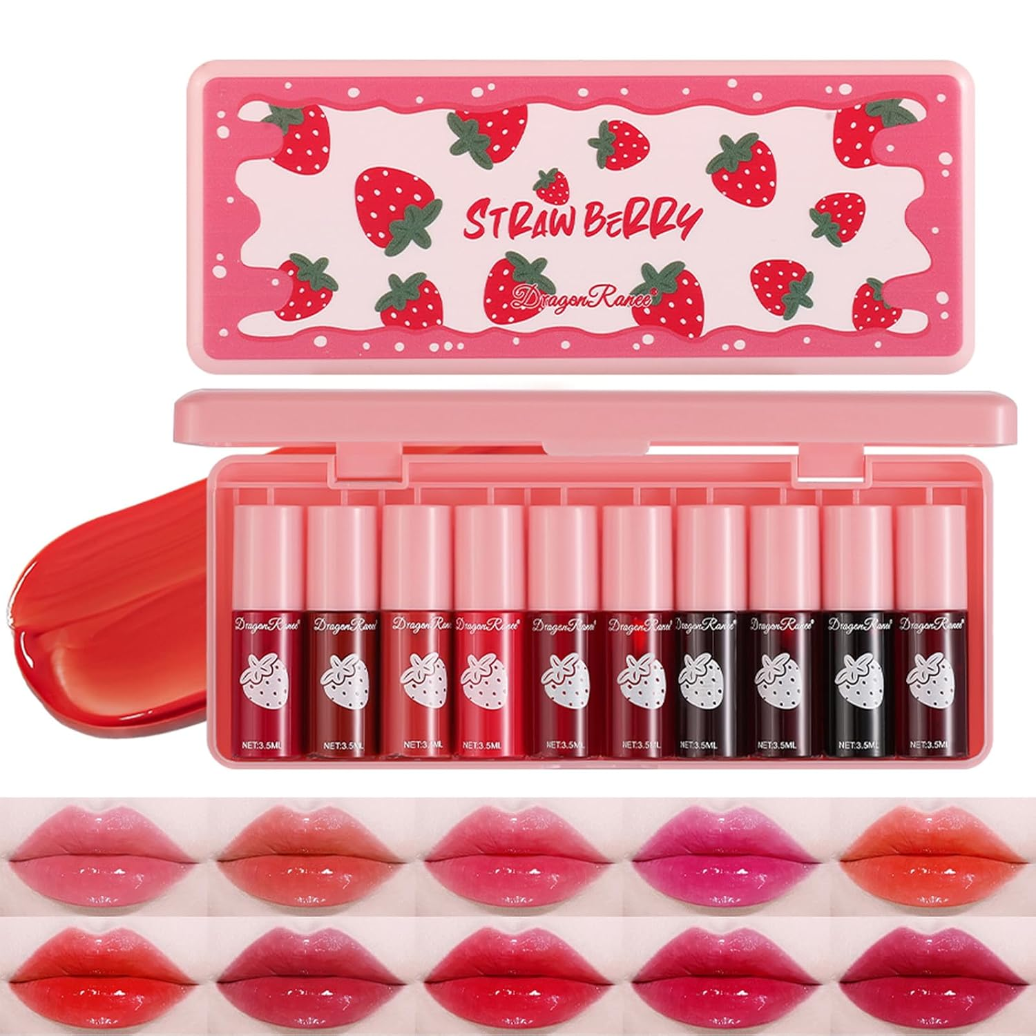 10-Color Korean Lip Tint Set, Velvet Moisturizing Mini Liquid Lip Gloss Stain