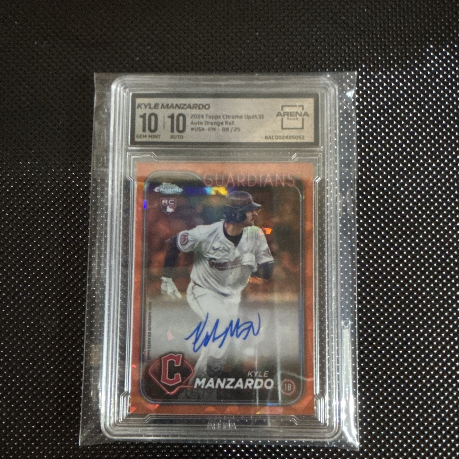 Topps 2024 Chrome Update Sapphire Kyle Manzardo RC Auto Orange /25 Arena 10 gem