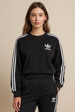 Adidas Originals Black 3-Stripes Sweatshirt Women  s Medium Trefoil Logo