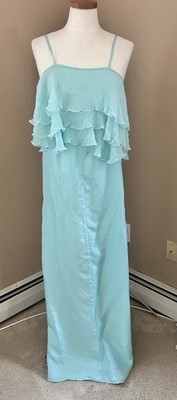 $425 NEW Calypso St. Barth Blue Ciel TRIBAL Silk Tiered Ruffle Maxi Dress  XS