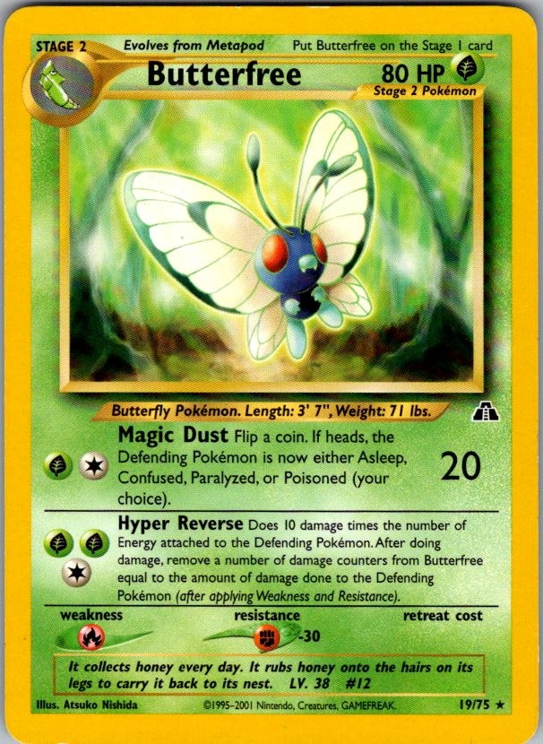 Butterfree 19/75 Rare Neo Discovery Pokemon Unlimited Damaged