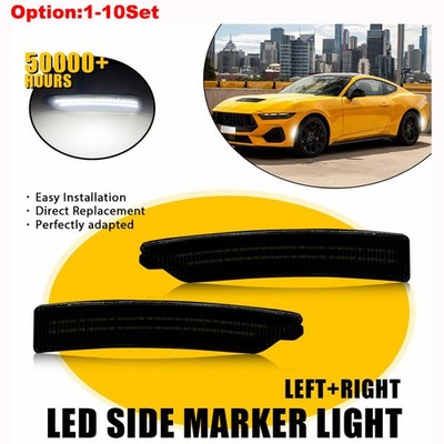 For Ford 2024-2025 Mustang Smoked Lens LED Rear Side Marker Light Lamp White 2x