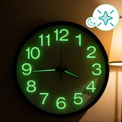 Leuchtende Wanduhr Nicht Tickend Nachtlicht Wanduhren Glas beleuchtete Wanduhr