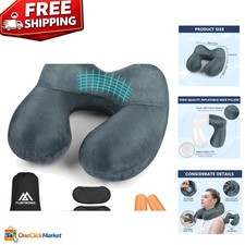 Lightweight Inflatable Neck Pillow with Eye Mask Ear Plugs - Travel Essential