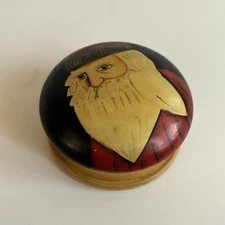 VTG Santa Claus Wooden Box Lacquer Trinket Painted Folk Art Round 3.75 Christmas