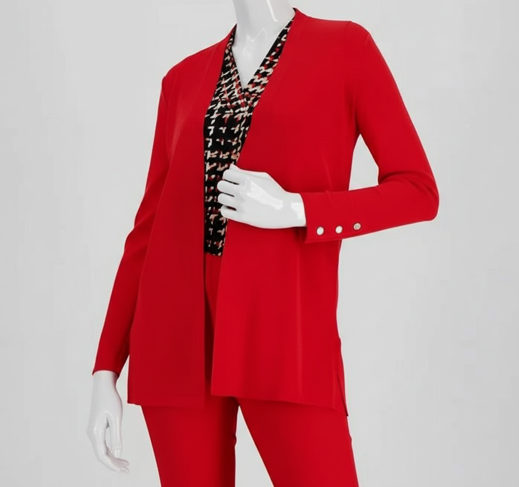 Anne Klein Women's Red Carmel Open-Front Buttoned-Cuff Cardigan Sweater Size XL