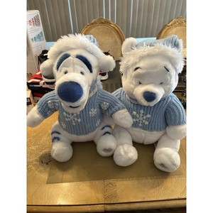 Disney Store Winnie the Pooh Winter & Tigger 15" Plush Snowflake Sweater