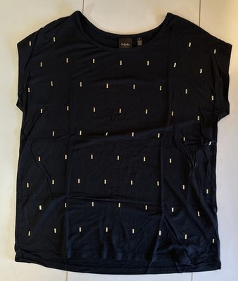 Rafaella Studio Black Blouse With Gold Rectangle Stud Accents, M, NWOT