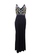 Betsy & Adam Women's Multi-Beaded Lace Gown (4, Black Multi)