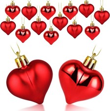 15 Pcs Heart Shaped Christmas Tree Ornaments Red Hanging