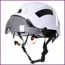CE Construction Safety Helmet with Double Goggles Built-In Visors Reflective.