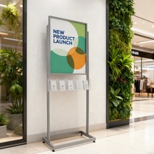 Adjustable Sign Holder Floor Standing Poster Stand w/ 5 Pocket Brochure Holders
