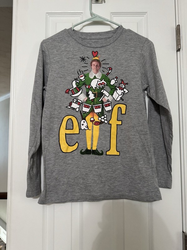 Buddy The Elf Gray Christmas Unisex Kids Shirt- Size Large 12- VGUC