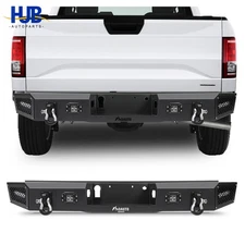FINDAUTO Steel Rear Bumper For 2015-2017 Ford F-150 W/ LED Lights &Winch Plate