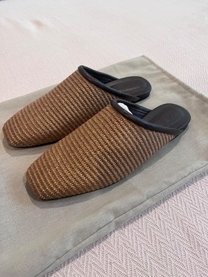 Women BRUNELLO CUCINELLI Leather trimmed Raffia Mules  Brown Euro Size 41  9 US