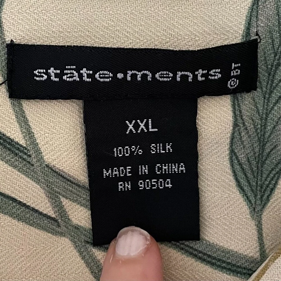 Statements Tropical Print Neutral Tan/Beige Silk Camp Shirt, Size XXL - Image 4 of 4