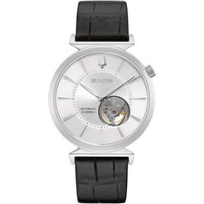 Bulova 96A240 Regatta Automatic Men's Watch 40mm Silver Dial Leather Strap