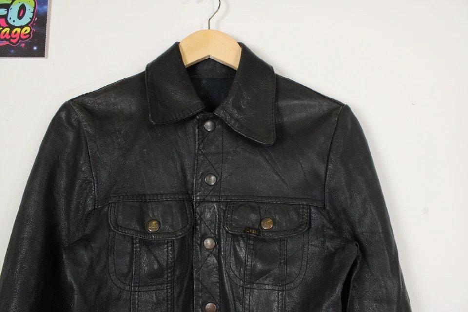 Chaqueta de camionero de cuero Lee Rider para mujer Reino Unido pequeña negra botón a presión doble bolsillo Foto 2 de 4
