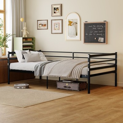 Twin Metal Loft Bed Sofa Surround Design 11.8in Safety Guardrail Space Saving