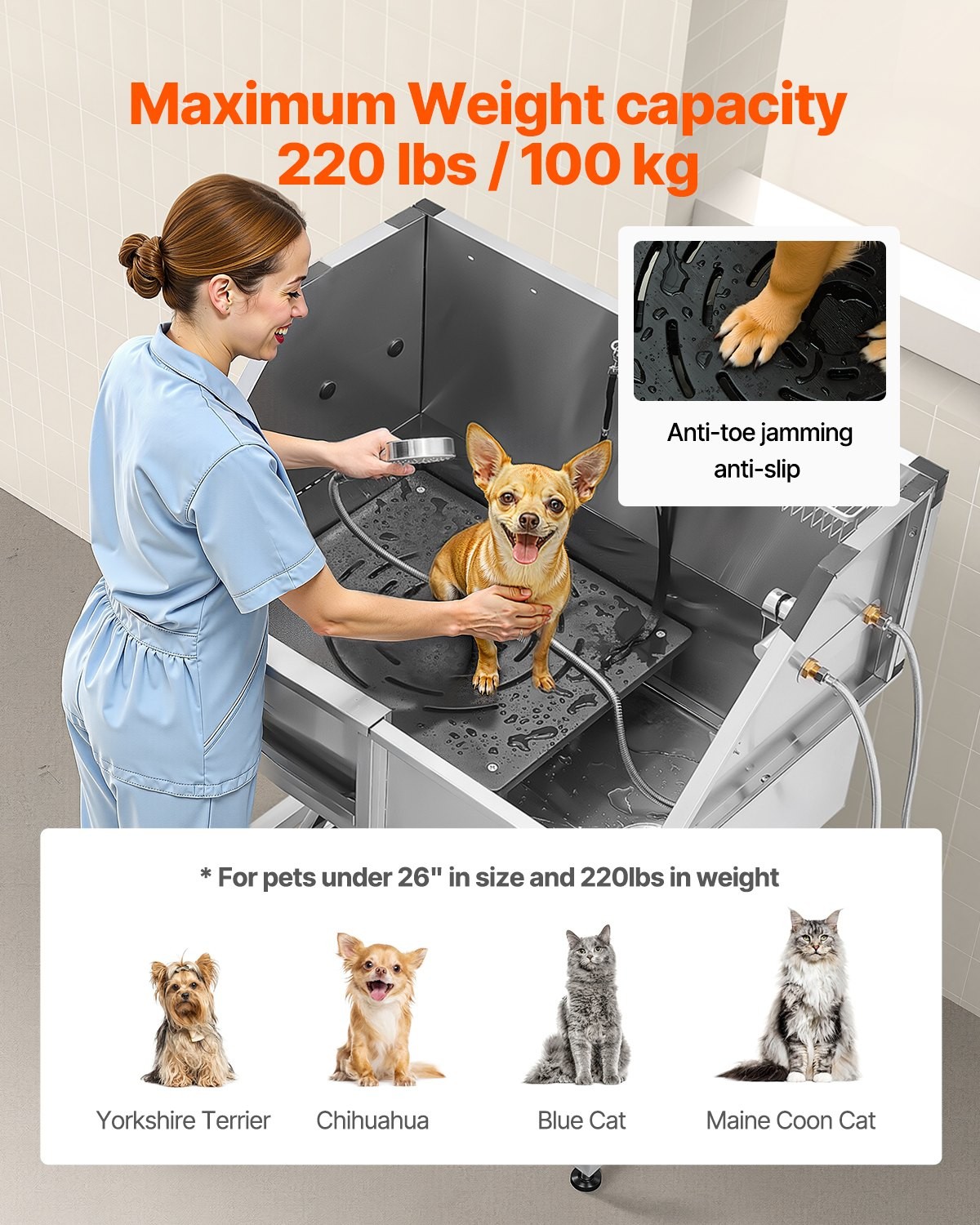 VEVOR 38 Inch Stainless Steel Dog Washing Station Pet Grooming Tub Hot & Cold Fa