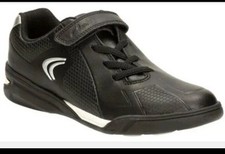 Image of Clarks AWARD LEAP Boys Black Leather Sport Trainers UK Size 1.5 F EU 33.5. Kids