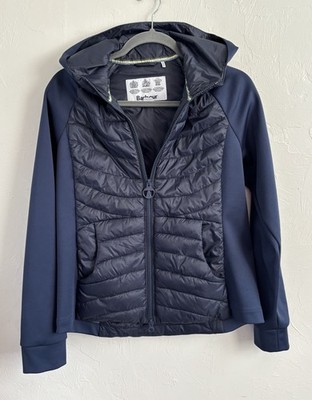 Barbour Pier Sweat Jacket Quilted Puffer Zip Hoodie Navy Blue Womens Sz US 8