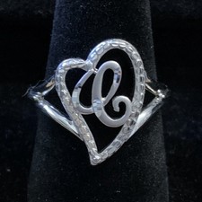 Sterling Silver Heart Initial 'C' Letter Ring - Silver