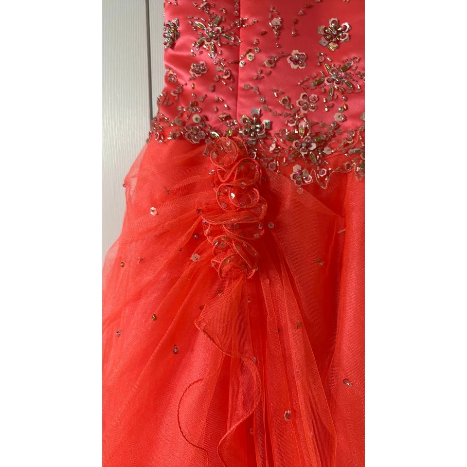 "Tiffany Designs" Size 8 Girls Formal Dress Punch w/Silver Beads  - Image 4 of 4