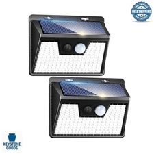 2 Pack Solar Motion Sensor LED Wall Lights - Waterproof, 140 LEDs, 3 Modes