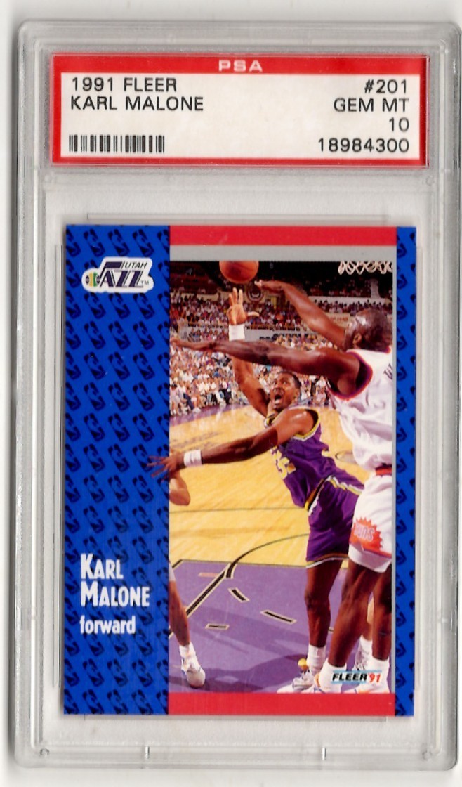 PSA 10 Karl Malone 1991 Fleer #201, Utah Jazz, LA Lakers, NBA HOF view 1