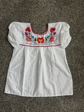 White Cotton Woven Embroidered Floral Square Neck Puff Sleeve Blouse Top