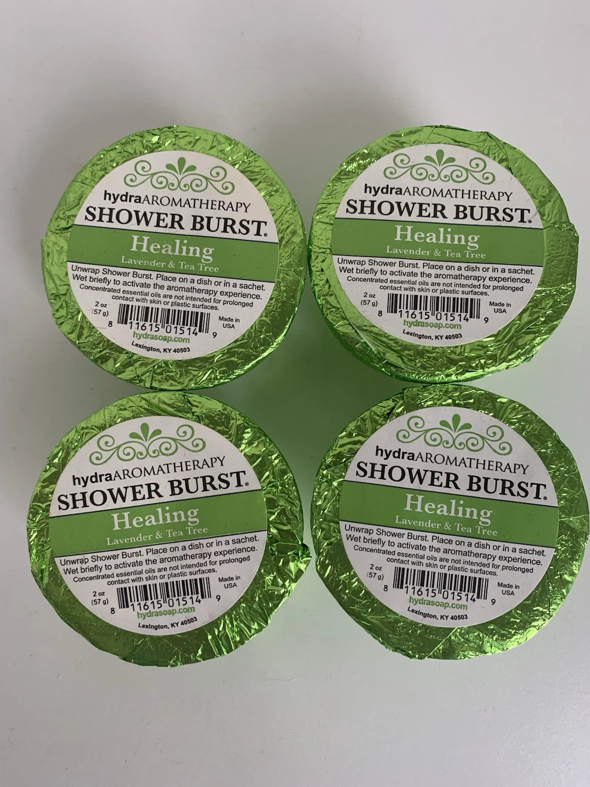 hydraAROMATHERAPY Healing Shower Burst Lot Of 4 Steamers Lavender + Tea Tree