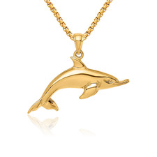 14K Solid Yellow Gold Dolphin Necklace