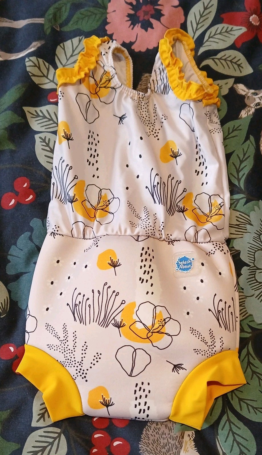 New SPLASH ABOUT Baby Girl's Floral Yellow Mix HAPPY NAPPY Swimsuit 3-8 Months image 2