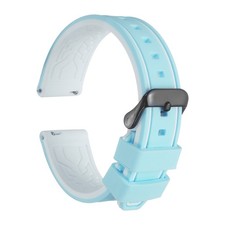 Silicone Watch Bands 22mm Soft Watch Bands with Black Buckle, Light Blue White