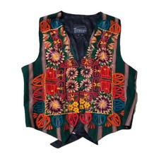 Vtg Tenango Designs Guatemala Embroidered Vest Boho Floral Folk Art Festival L
