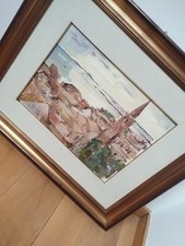 Dipinto a olio firmato Bramanti – Veduta costiera italiana – Anni ’60 – Cornice