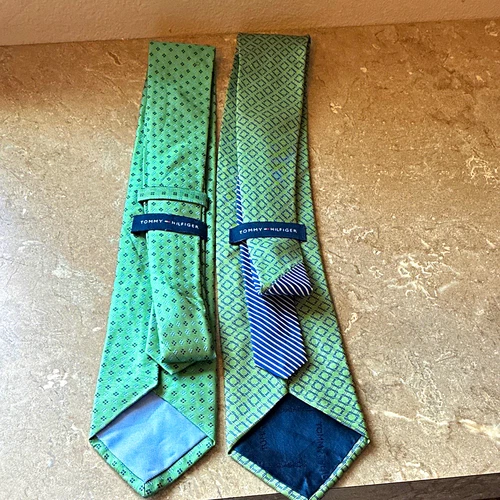 Tommy Hilfiger Lot of 2 Men's Silk Self-Tie Green/Blue Geometric Logo video thumbnail