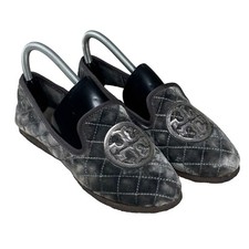 TORY BURCH Billy Quilted Velvet Logo Shearling Lined Loafers Flats Sz 8