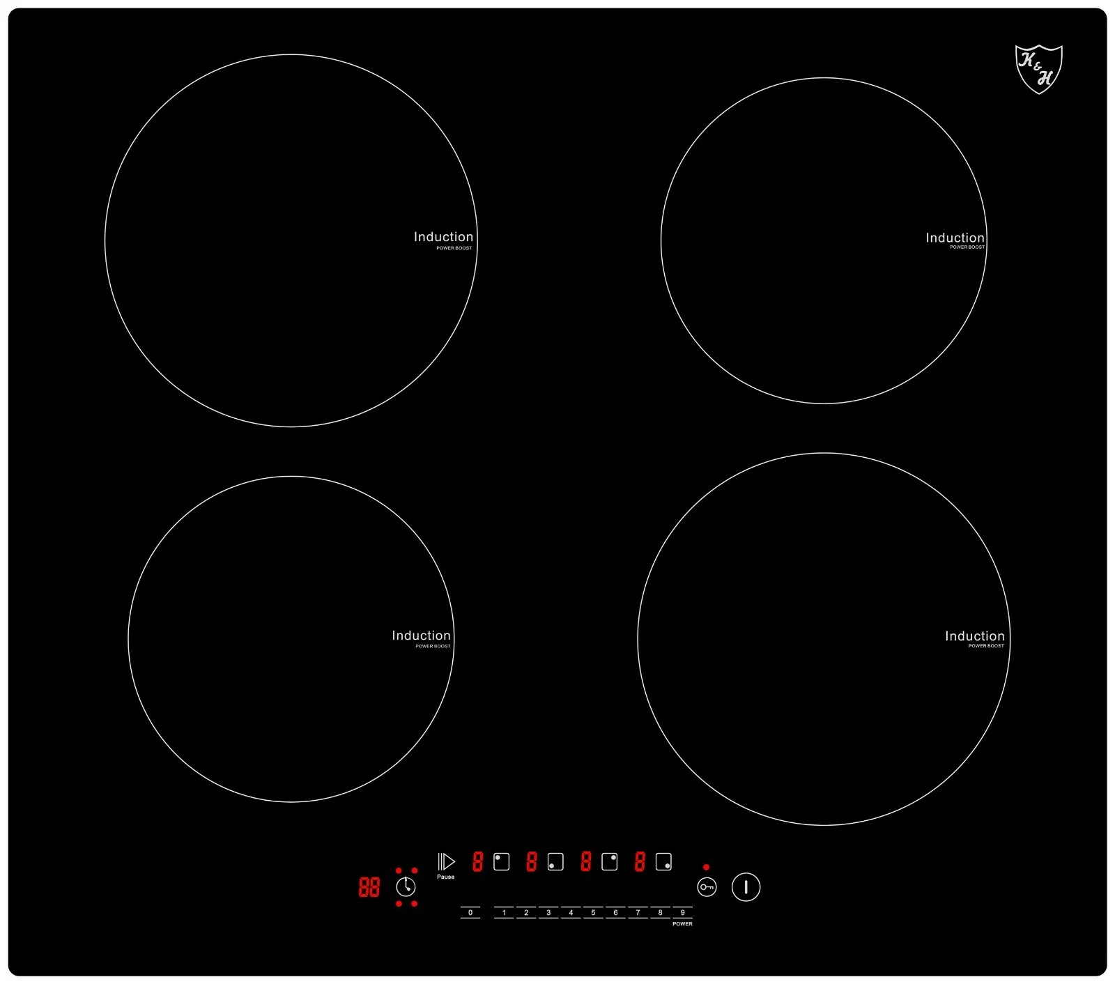 K&H German Designed 4 Burner 24" Induction Ceramic Cooktop 240V 6000W IN24-6004