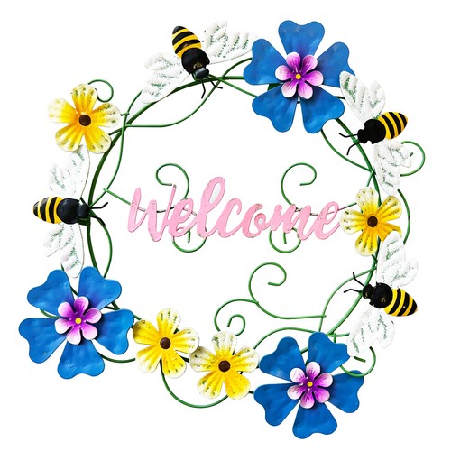 Metal Hanging Welcome Signs Wall Decor Front Door Wreath Garden Bee Ladybug Sign - Picture 2 of 26