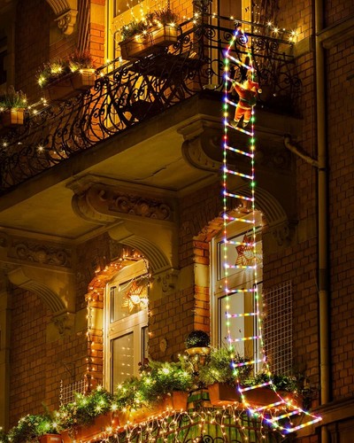 Christmas Decorations LED Ladder Lights with Climbing Santa Claus, 10ft Indoor - Picture 3 of 7
