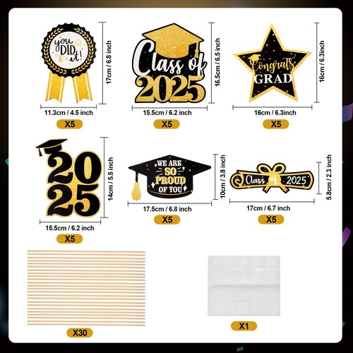 30 Pack Graduation Decorations 2025 Class of 2025 Grad Party Decorations - Bl... - Picture 6 of 7