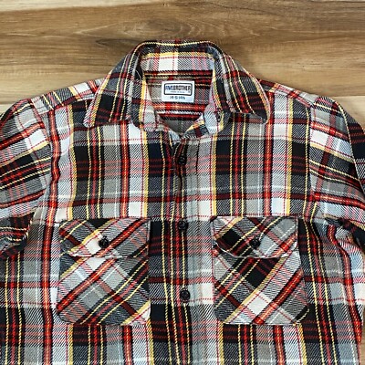 Five Brother Western Flannel Shirt Mens Small Brown Red Plaid Pockets USA Vintag