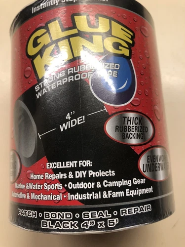 CINTA RESISTENTE AL AGUA GLUE KING, NEGRA, CON REVESTIMIENTO DE GOMA, 4" DE ANCHO X 5' - NUEVA - Imagen 1 de 4