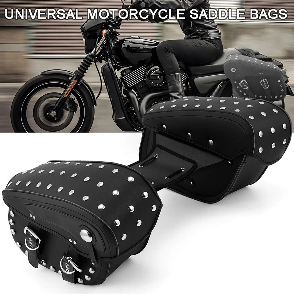 For Harley Fatboy Heritage Softail Classic 2x Motorcycle Side Saddle Bags Black Foto 2 de 4