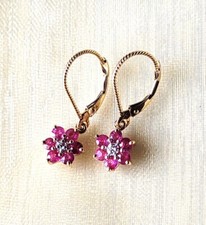 New 14k Solid Gold Ruby 1-1/5 ct.tw. Diamond Accent Flower Drop/Dangle Earrings