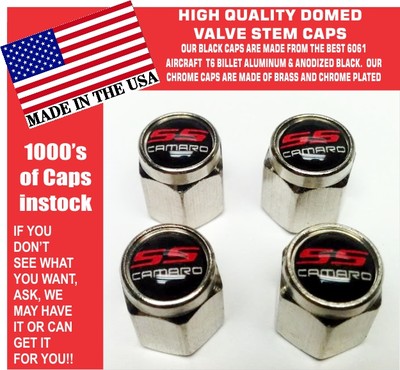 4 Chrome & Black Top Chevrolet Super Sport SS RS Rally Sport 6.2 Valve Stem Caps